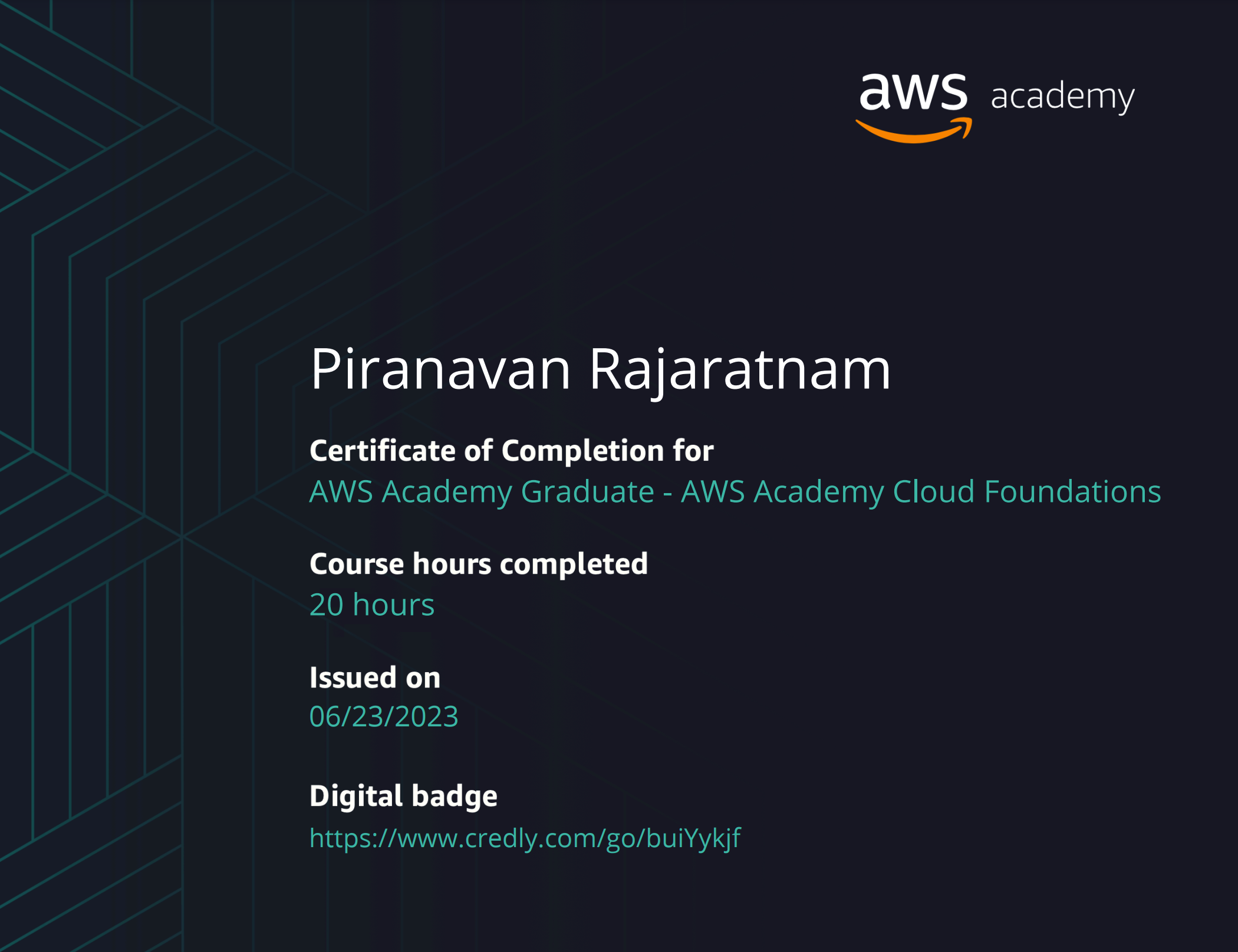 AWS Academy Cloud Foundations E-Certificate